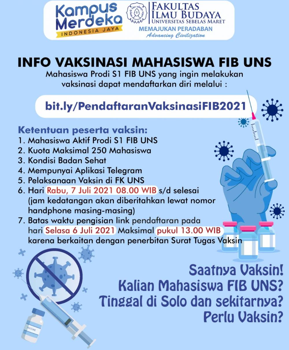 Info Vaksinasi Mahasiswa FIB UNS
