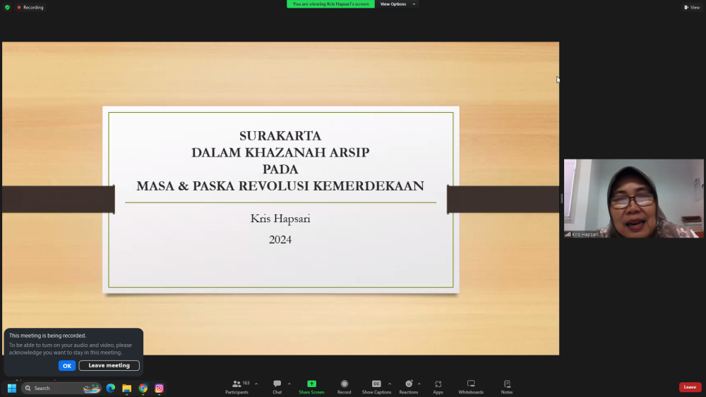 Prodi Ilmu Sejarah FIB UNS Gelar Webinar Bertajuk Khazanah Arsip Pasca Revolusi di Surakarta